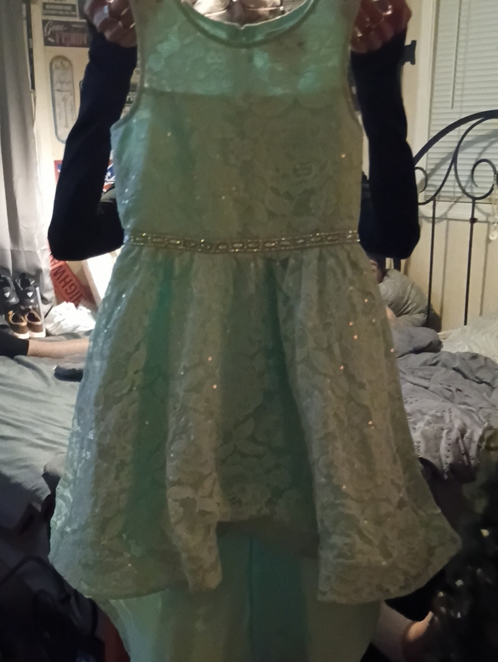 Rare Editions Mint Lace Formal Dress with Beaded Waist